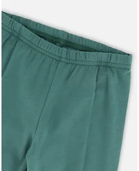 Deux par Big Girls Leggings Dark Green with Flower Print