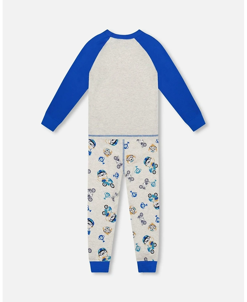Deux par Baby Boys Two-Piece Cotton Pajama Set Beige Monkey Print