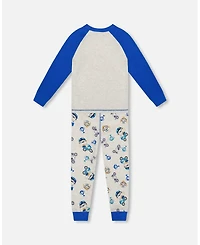 Deux par Baby Boys Two-Piece Cotton Pajama Set Beige Monkey Print