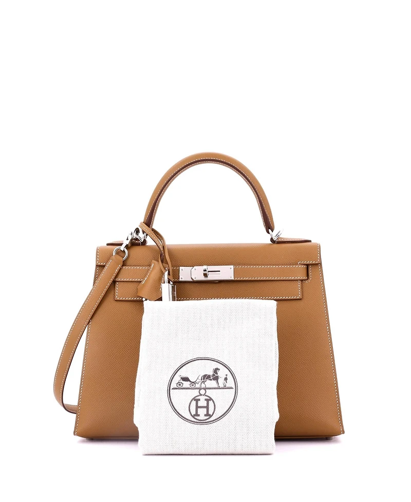 Pre-Owned Hermes Kelly 28 Handbag Brown Epsom with Palladium Hardware