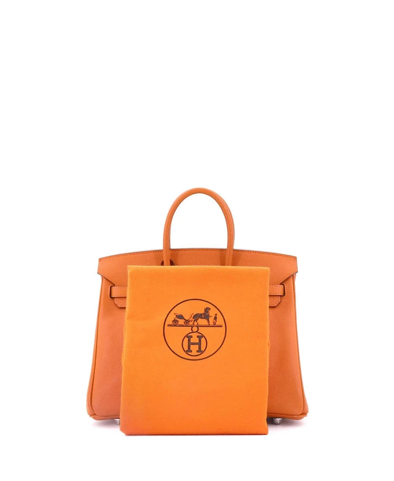 Pre-Owned Hermes Birkin 25 Handbag Orange Epsom with Palladium Hardware
