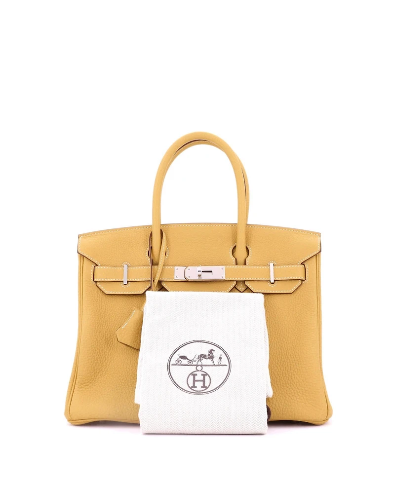 Pre-Owned Hermes Birkin 30 Handbag Yellow Togo with Palladium Hardware