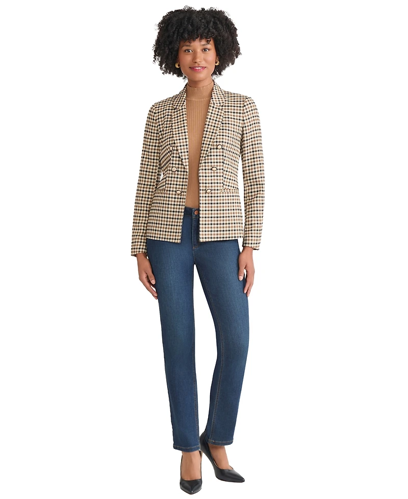 Jones New York Women's Faux Double Breasted Elbow Patch Jacket