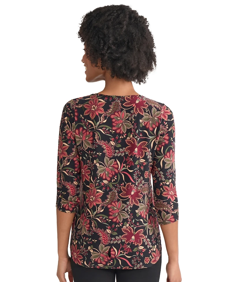 Jones New York Women's Printed V-Neck Top
