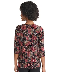 Jones New York Women's Printed V-Neck Top