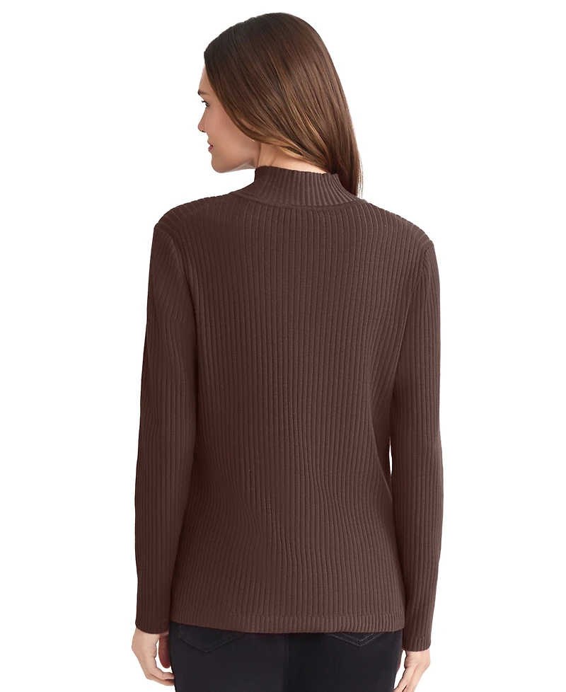 Jones New York Women's Sutton Ribbed Mock-Neck Long-Sleeve Sweater