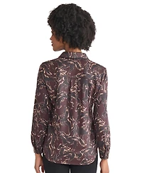 Jones New York Women's Printed Long Sleeve Button Front Top