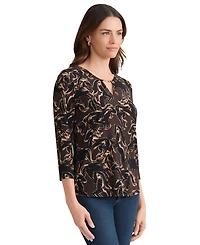 Jones New York Women's Trimmed V-Neck Printed Top
