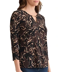 Jones New York Women's Trimmed V-Neck Printed Top