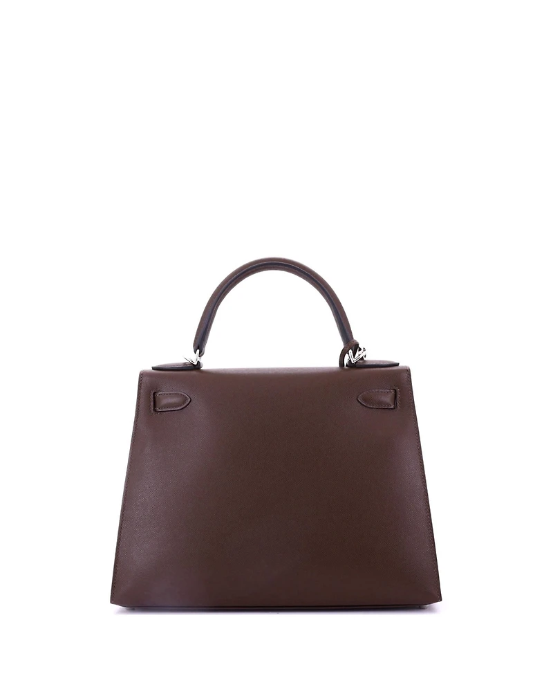 Pre-Owned Hermes Kelly 28 Handbag Brown Madame with Palladium Hardware