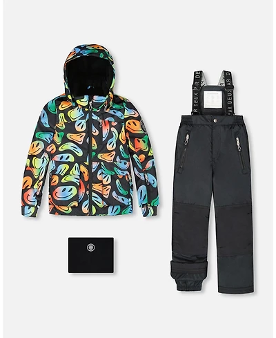 Deux par Boy Two-Piece Play Snowsuit with Allover Print Jacket Smiley Face - Child