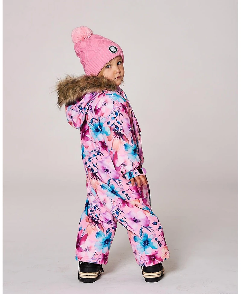 Deux par Baby Girl One-Piece Play Snowsuit Designed for Car Seat Pink Watercolor Flower Print - Baby|Toddler