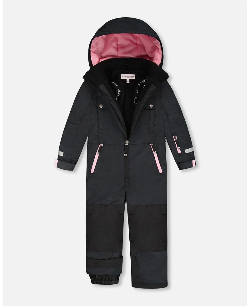 Deux par Girl One-Piece Teknik Snowsuit Black with Pink - Child