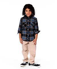 Deux par Boy Long Sleeve Hooded Flannel Shirt Blue and Black