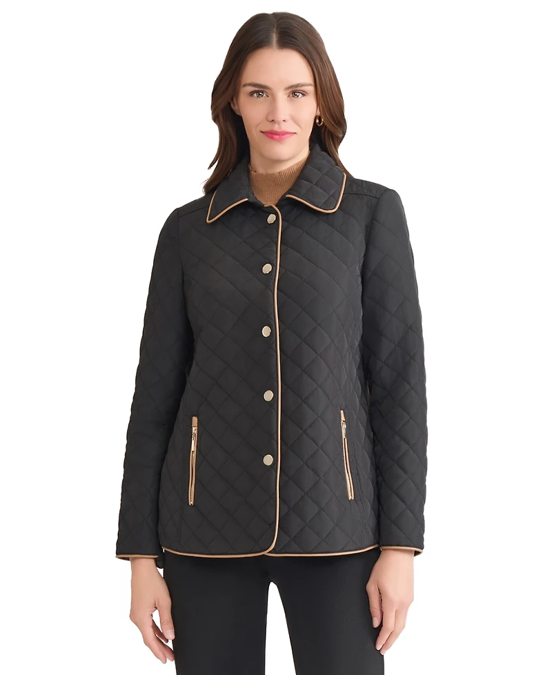 Jones New York Women's Quilted Snap Front Long Sleeve Jacket