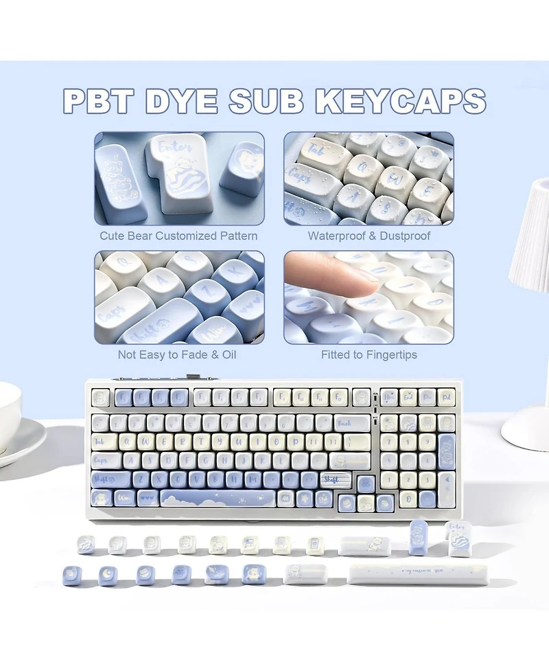 Yunzii 132 Keys Moa Keycaps, Dye-Sublimation Pbt Custom Keycap Set, Cute Bear Customized Pattern Keycaps for Mx Switches Mechanical Gaming Keyboard