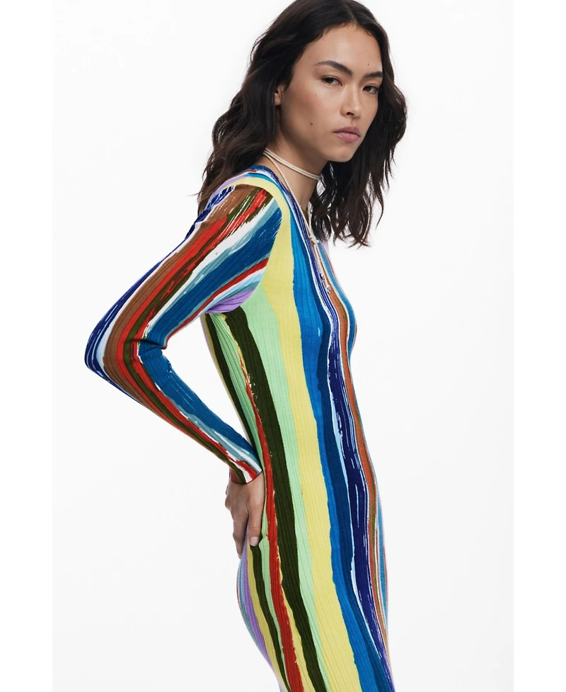 Desigual Women's Ribbed dress with colored stripes