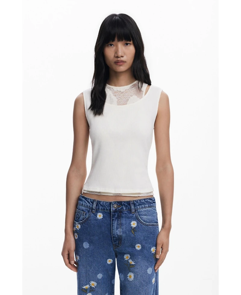 Desigual Women's Straight jeans with daisies