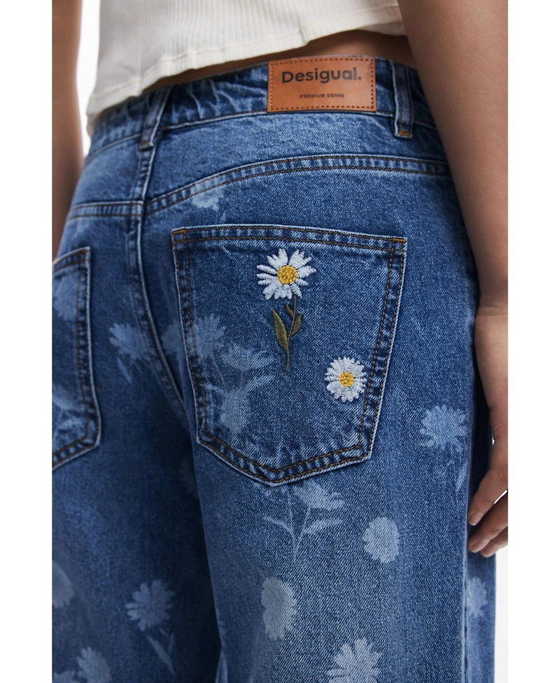 Desigual Women's Straight jeans with daisies