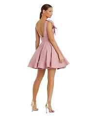 Mac Duggal Women's Crepe Sleeveless V Neck Mini Dress With Bow