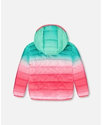 Deux par Girl Quilted Mid-Season Jacket Green and Pink Gradient