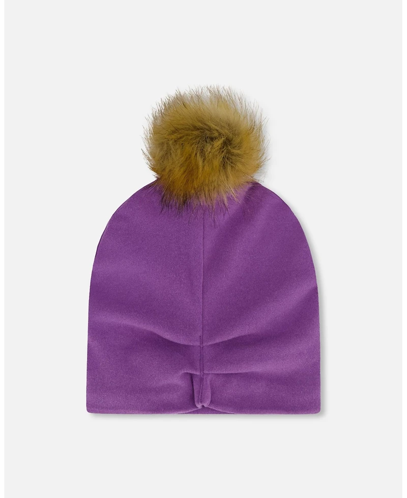 Deux par Deux Baby Girls Mid-Season Jersey Removable Pompom Hat Lavender