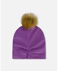 Deux par Deux Baby Girls Mid-Season Jersey Removable Pompom Hat Lavender