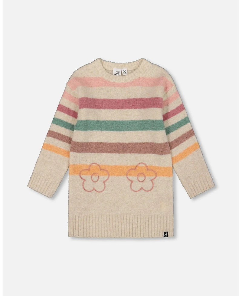 Deux par Big Girls Knitted Tunic Off-White with Stripes