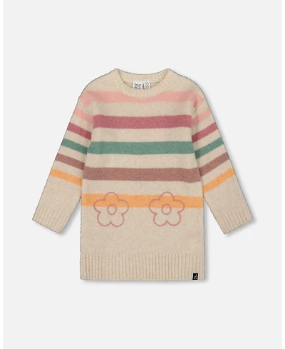 Deux par Big Girls Knitted Tunic Off-White with Stripes