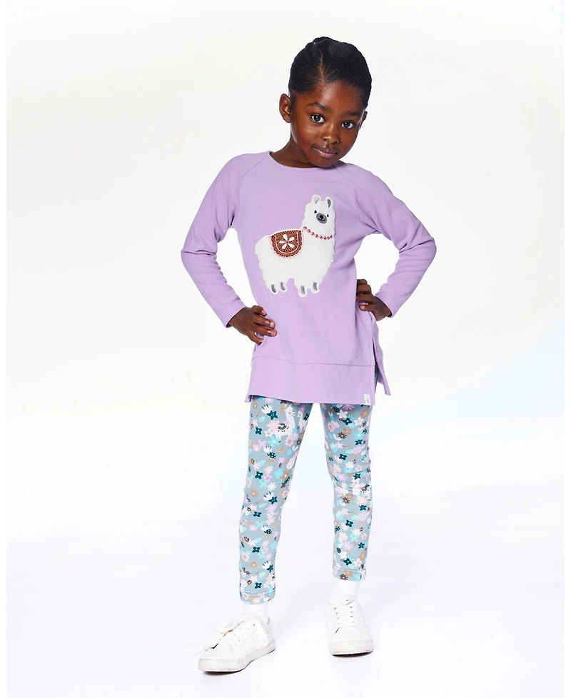 Deux par Toddler Girls Super Soft Brushed Jersey Tunic Purple with Lama - Toddler|Child