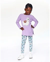 Deux par Toddler Girls Super Soft Brushed Jersey Tunic Purple with Lama - Toddler|Child
