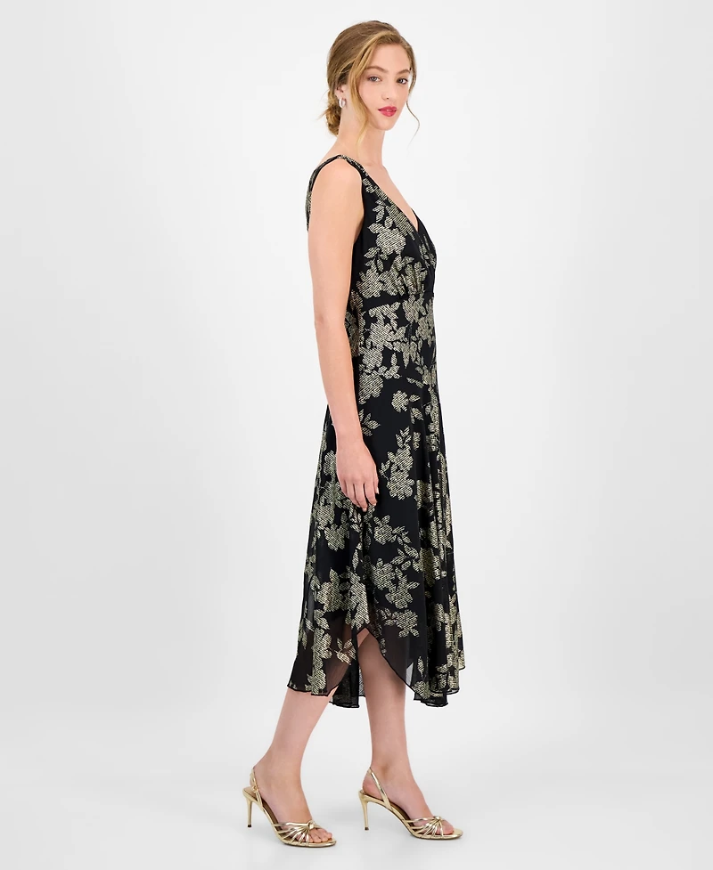 Connected Women's Foil Chiffon Asymmetric-Hem Dress