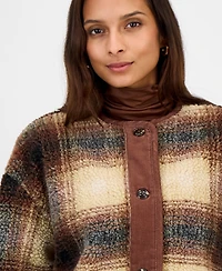 And Now This Women's Plaid Sherpa Fleece Collarless Jacket, Macy's Exclusive