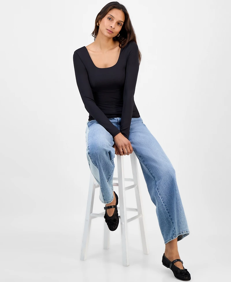 And Now This Women's Scoop-Neck Second-Skin Long-Sleeve Top, Macy's Exclusive