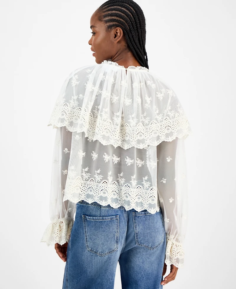 And Now This Women's Sheer Embroidered Capelet Blouse, Macy's Exclusive