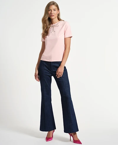Isaac Mizrahi Women's Crystal Bow Neck T-Shirt