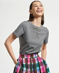 Isaac Mizrahi Women's Crystal Bow Neck T-Shirt
