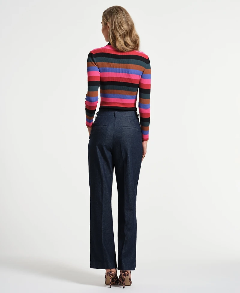 Isaac Mizrahi Women's Mock Neck Long Sleeve Striped Sweater