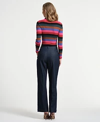 Isaac Mizrahi Women's Mock Neck Long Sleeve Striped Sweater