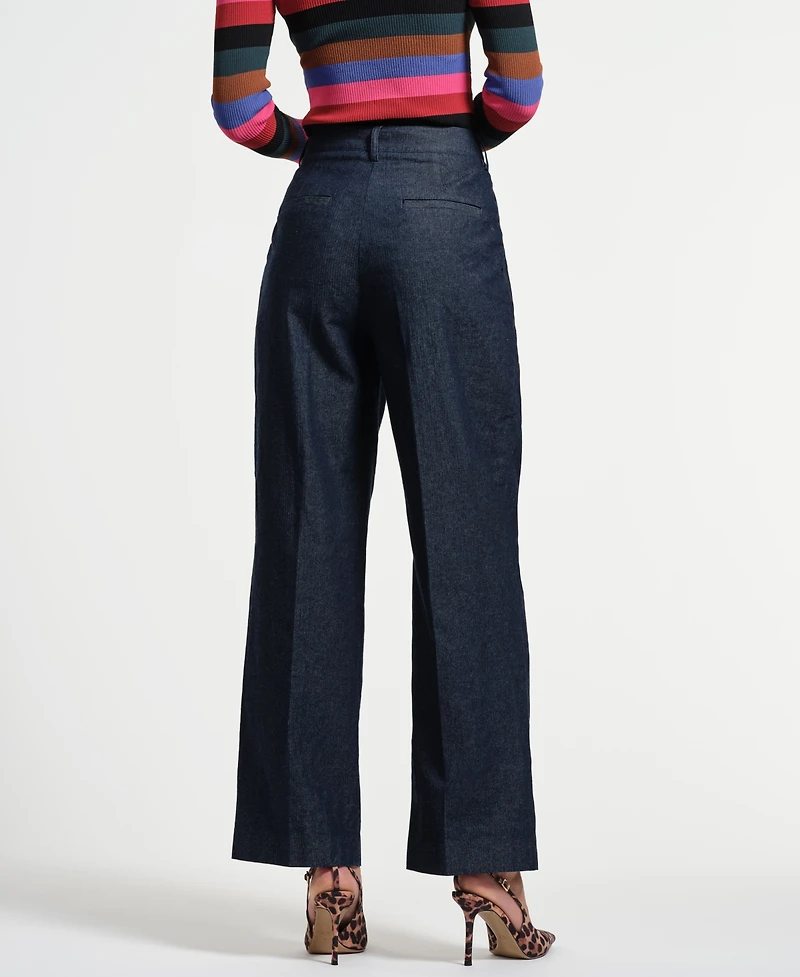 Isaac Mizrahi Women's Pleated Wide Leg Denim Pants