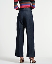 Isaac Mizrahi Women's Pleated Wide Leg Denim Pants