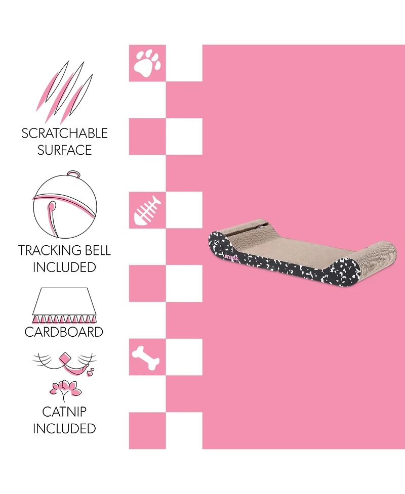 The Licker Store Rini 23.75" Modern Cardboard Lounge Bed Cat Scratcher with Built-In Bell Toys and Catnip