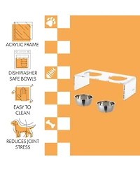 Keaton Modern Acrylic Rectangular Elevated Pet Feeder with 2-Stainless Steel Bowls