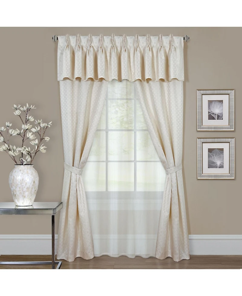 Kate Aurora Complete 6 Piece Attached Custom Jacquard & Sheer Window Curtain Set