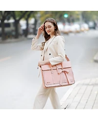 Acer 15-15.6 inch pu Leather Laptop Shoulder Bags Convertible Backpack, 16 inch Messenger Bags Work Briefcase Travel Computer Bag with Bowknot, Pink