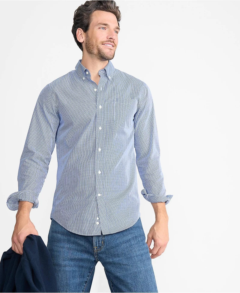 Lands' End Men's Tailored Fit No Iron Pattern Supima Cotton Pinpoint Buttondown Collar Dress Shirt