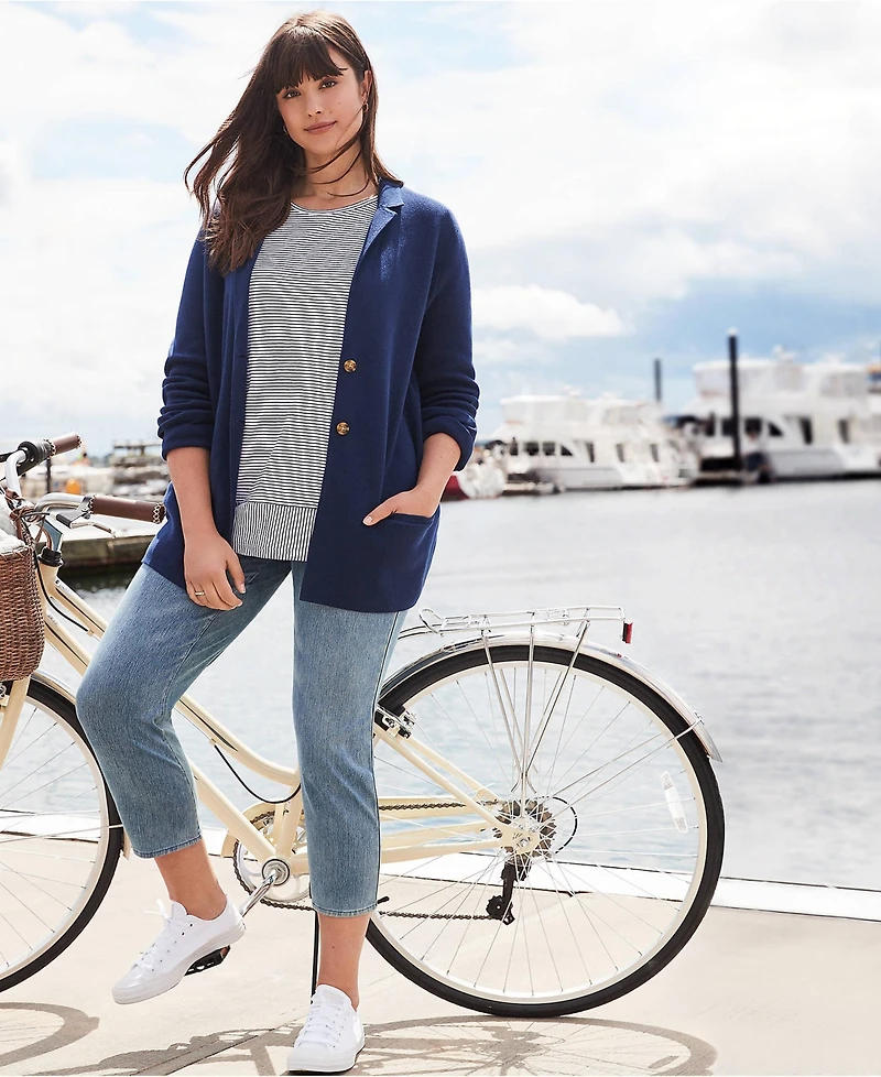 Lands' End Plus Starfish High Rise Knit Denim Straight Crop Jeans