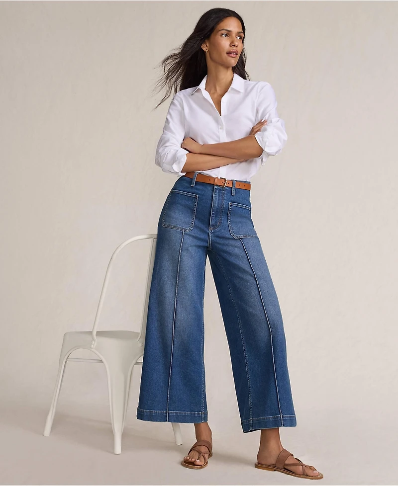 Lands' End Women's Recover Denim High Rise Patch Pocket Extra Wide Leg Crop Jeans
