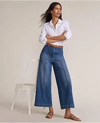 Lands' End Women's Recover Denim High Rise Patch Pocket Extra Wide Leg Crop Jeans