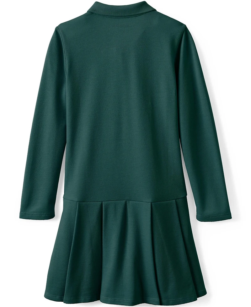 Lands' End School Uniform Girls Long Sleeve Mesh Pleated Polo Dress